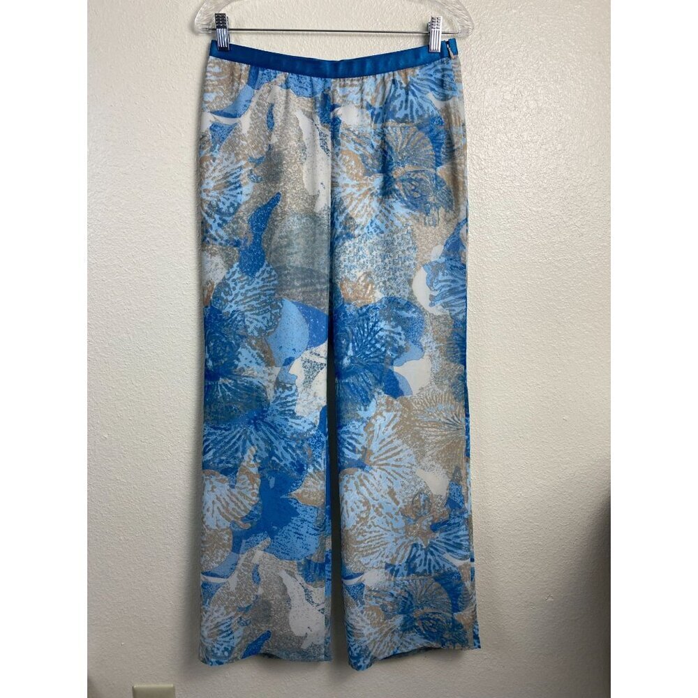 Nic & Zoe Wide Leg Flowy Pants Women‎ Size 6 Boho 70s Lightweight Blue Tie dye
